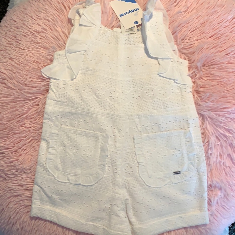 NWT Mayoral Eyelet Zipup Romper Pockets 24 months